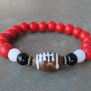 Handmade Atlanta Falcons Football Red White Beaded Stretch Bracelet